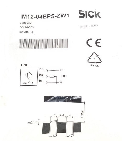 NIB SICK IM12-04BPS-ZW1 INDUCTIVE PROXIMITY SWITCH 10-30VDC, 200mA, 7900033