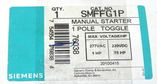 NEW IN BOX SIEMENS SMFFG1P MANUAL STARTER TOGGLE SWITCH