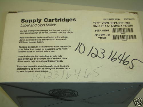 NIB SUPPLY CARTRIDGES VINYL NFPA BGS# 64960 QTY: 200