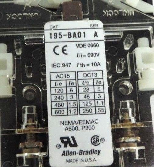 LOT OF 4 ALLEN BRADLEY 195-BA01 AUXILARY CONTACT SER A 195BA01