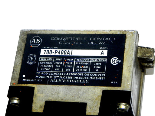 ALLEN BRADLEY 700-PT RELAY WITH 700-P400A1 RELAY 700PT