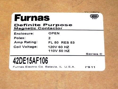 NIB FURNAS 42DE15AF106 SERIES C MAGNETIC CONTACTOR 2POLE 110/120V 50/60HZ