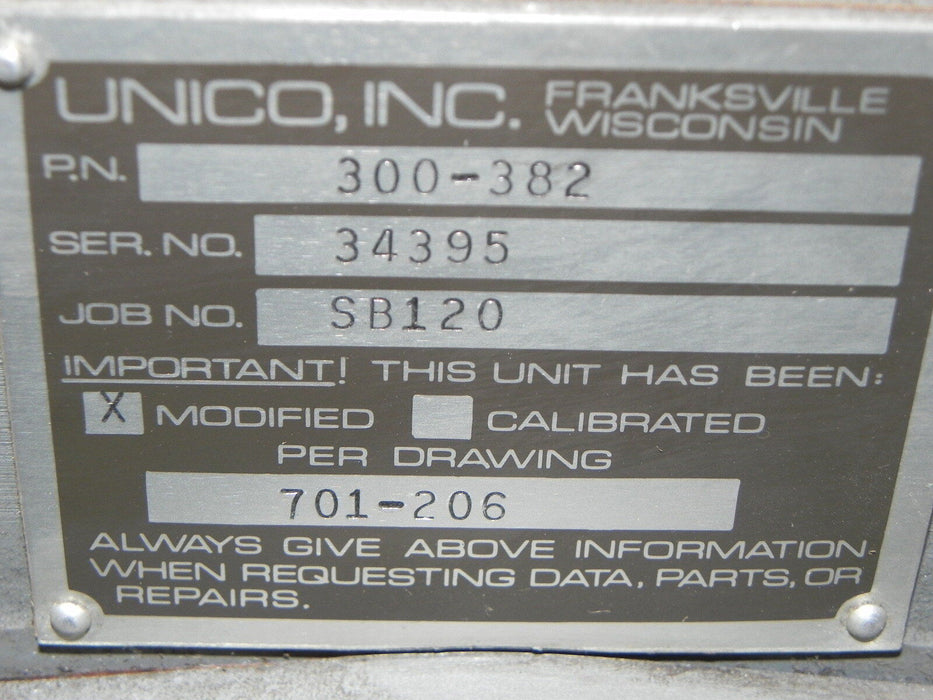 REPAIRED UNICO 300-382 FOOT MOUNTED ABSOLUTE ENCODER JOB NO. SB120, 300382