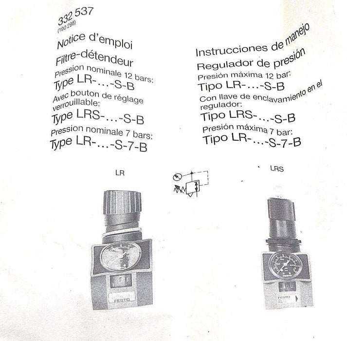 NIB FESTO LR-1/8-S-7-O-B PRESSURE CONTROL VALVE W/ 162837 GAUGE MA-50-2,5-1/4-EN