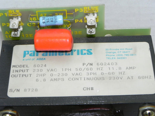 PARAMETRICS MODEL 6024 TRANSFORMER P/N: 602403