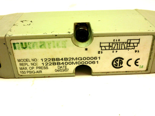 NUMATICS 122BB4B2MG00061 150 PSIG-AIR ISO15407 S/B DBL PLGN 1/4G