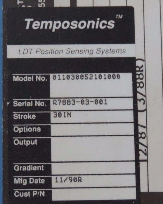 MTS TEMPOSONICS 011030052101000 LDT POSITION SENSING SYSTEM 30" STROKE
