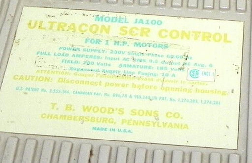 TB WOOD'S JA100 ULTRACON SCR SPEED CONTROL