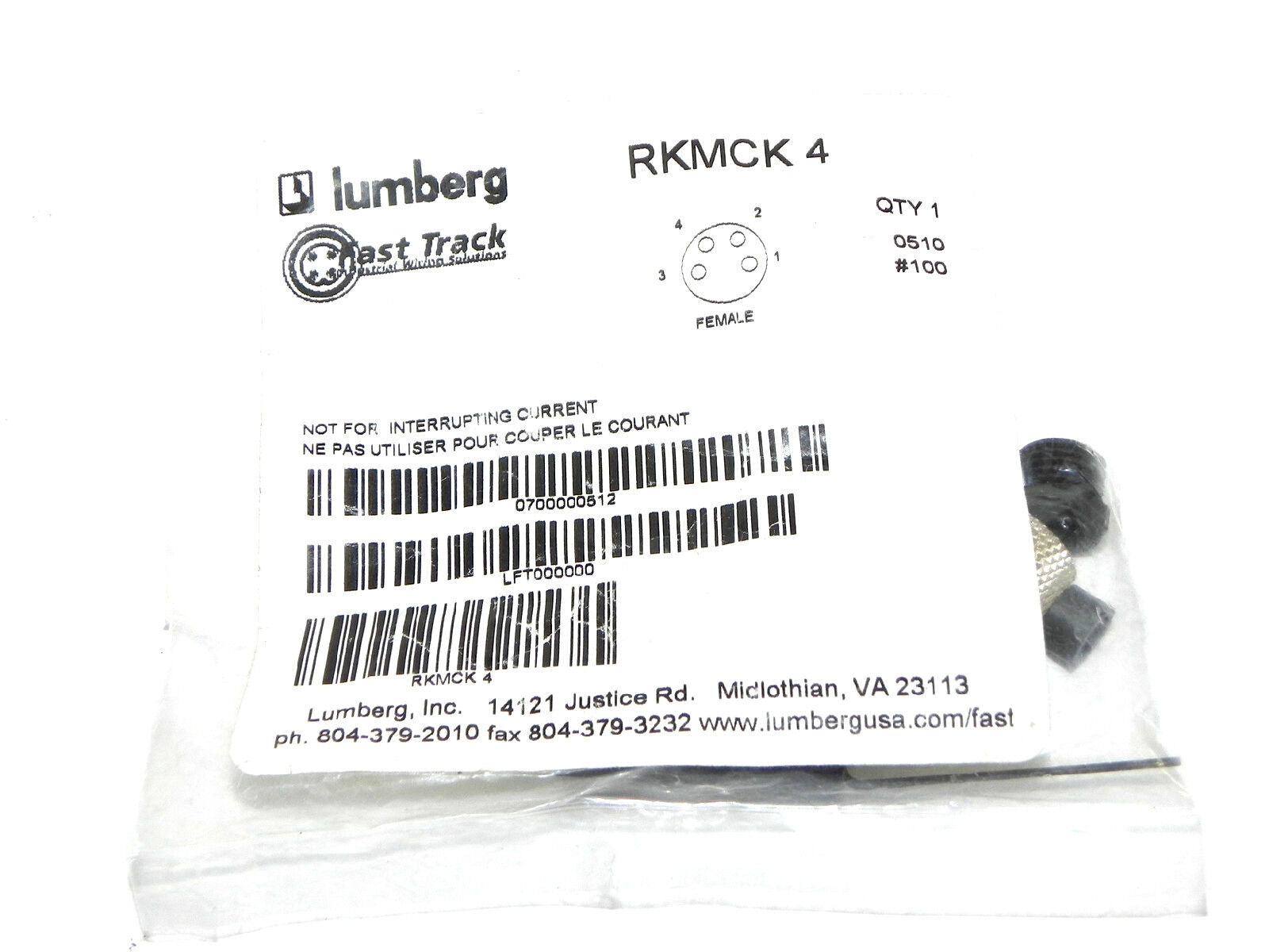 NEW LUMBERG RKMCK 4 ATTACHABLE CONNECTOR, FEMALE CONNECTOR, 4-POLE RKMCK4