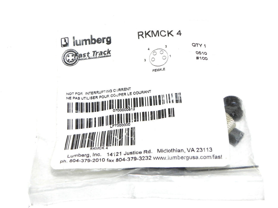 NEW LUMBERG RKMCK 4 ATTACHABLE CONNECTOR, FEMALE CONNECTOR, 4-POLE RKMCK4