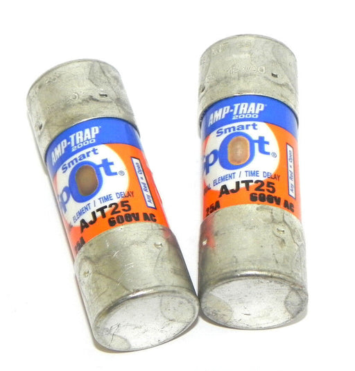 LOT OF 2 AMP-TRAP AJT25 DUAL-ELEMENT SMART SPOT FUSES 25A 600V AC