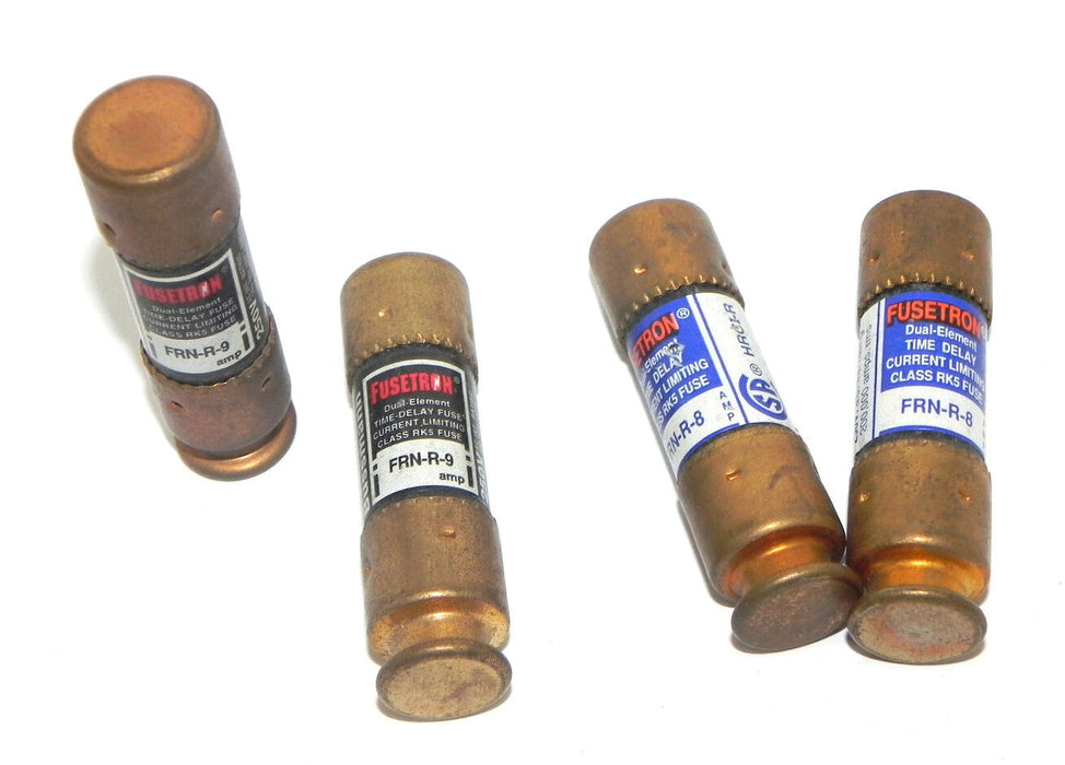 LOT OF 2 BUSSMANN FRN-R-9 FUSETRON FUSES & TWO FRN-R-8 FUSES