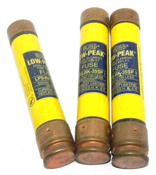 LOT OF 3 BUSSMANN LOW-PEAK LPS-RK-35SP DUAL-ELEMENT FUSES 600V 35AMP