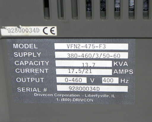 DRIVECON N2 SERIES VFN2-475-F3 DRIVE VFN2475F3 440V 7.5KW WITH NDOP-02 KEYPAD