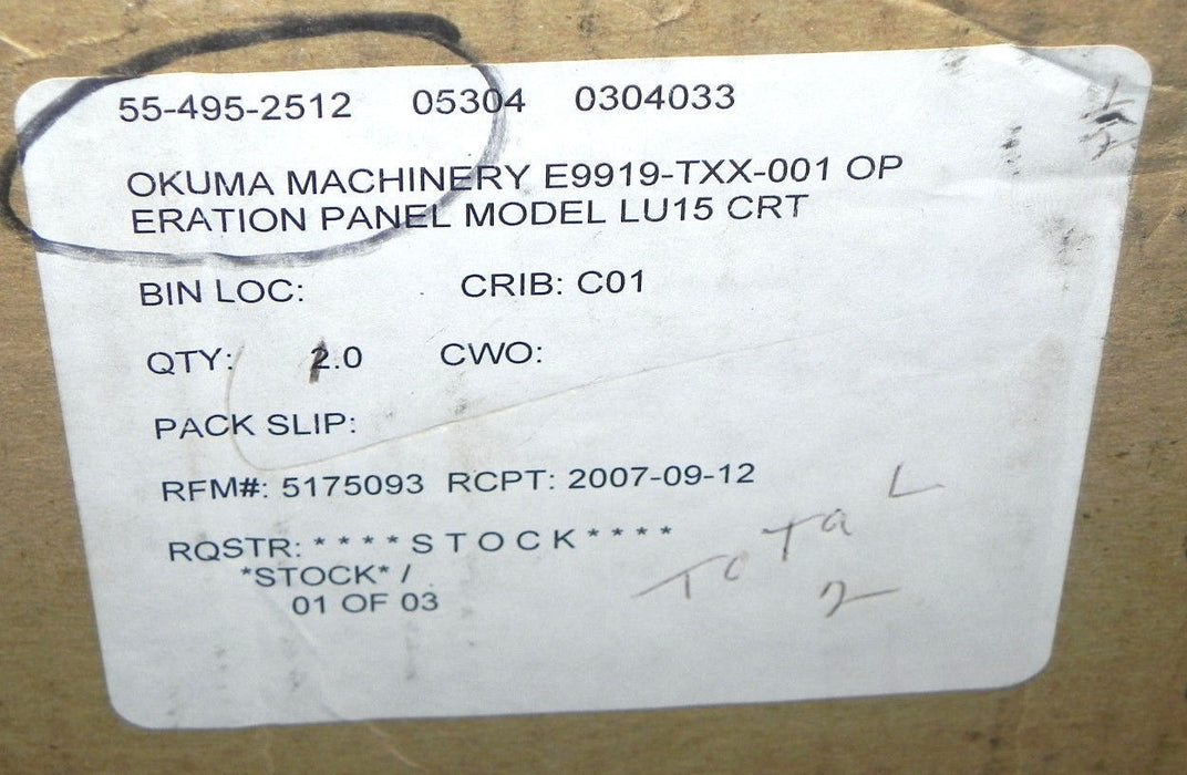 OKUMA E991-9TXX-0011 OPERATION PANEL MODEL LU15 CRT E9919TXX0011