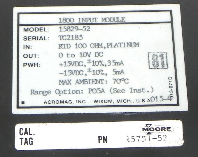 MOORE/ACROMAG 15839-52 1800 INPUT MODULE P/N 15751-52