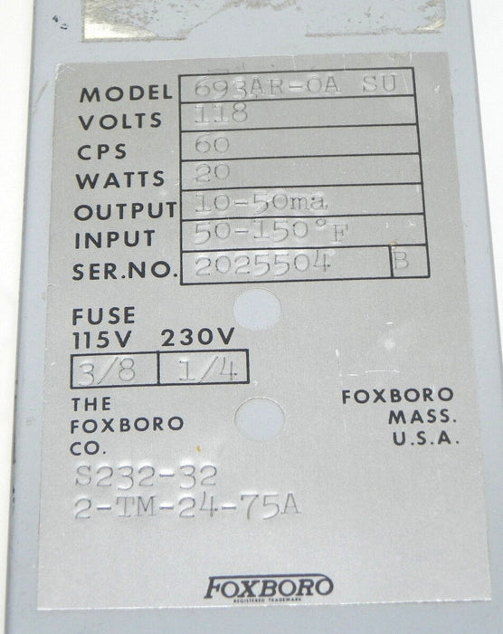 FOXBORO 693AR-0A EMF CONVERTER M/693A