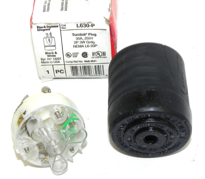 NIB PASS & SEYMOUR L630-P TURNLOK PLUG 30A, 250V, 2P 3W GRDG. NEMA L6-30P