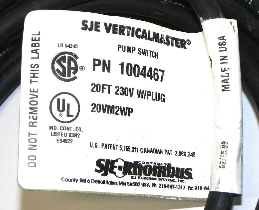 SJE VERTICALMASTER 1004467 20FT 230V W/PLUG 20VM2WP