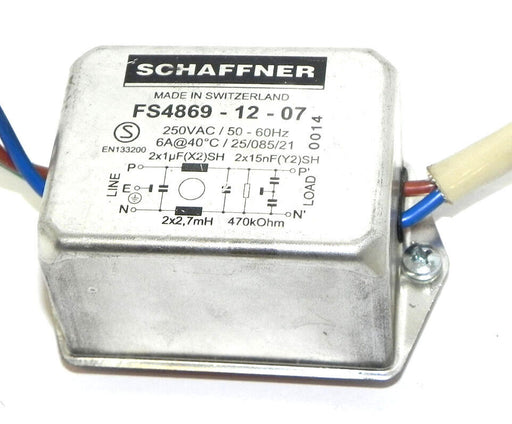 SCHAFFNER FS4869-12-07 LINE FILTER FS48691207, 250VAC, 50-60HZ 6A@40DEG. C