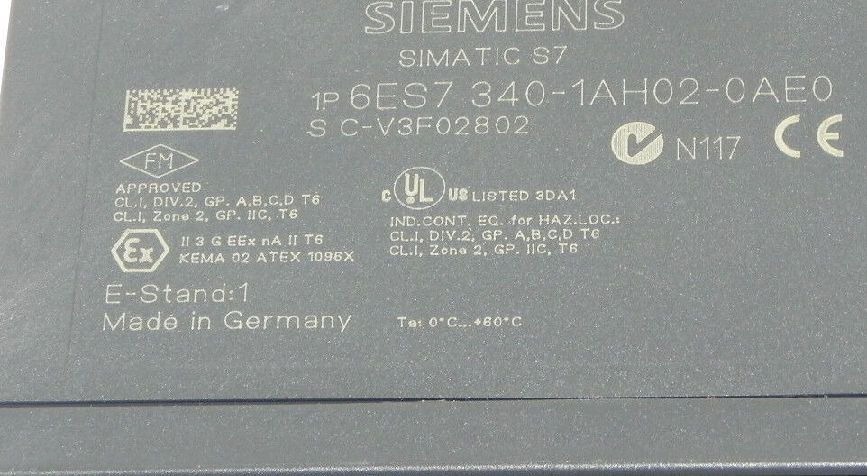 SIEMENS 6ES7-340-1AH02-0AE0 MODULE SIMATIC S7, 6ES73401AH020AE0