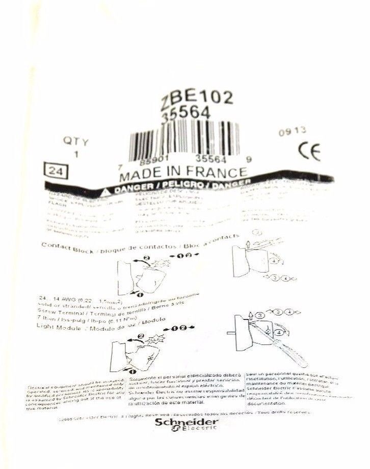 LOT OF 9 NEW TELEMECANIQUE ZB2BE102 CONTACT BLOCK 10AMPS, 600V
