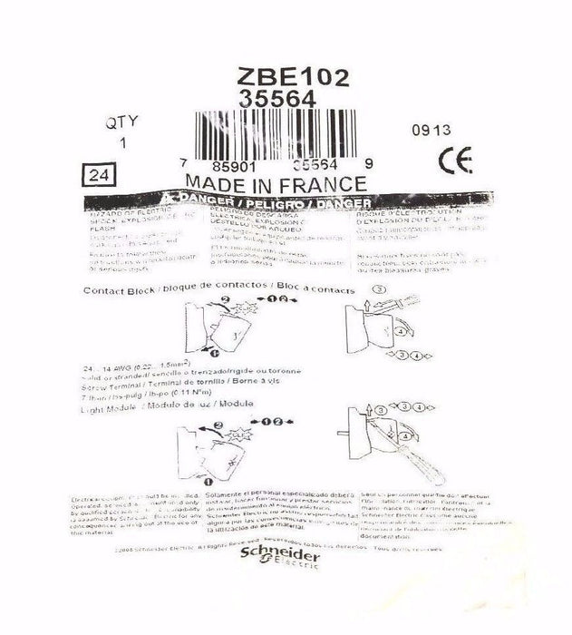 LOT OF 9 NEW TELEMECANIQUE ZB2BE102 CONTACT BLOCK 10AMPS, 600V