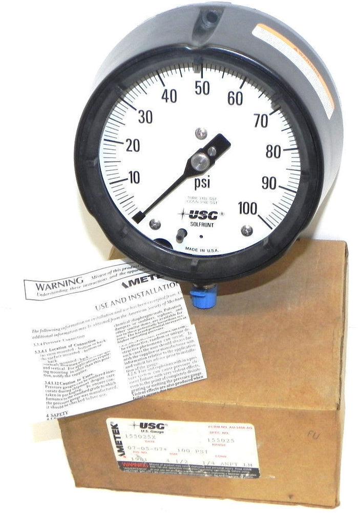 NIB AMETEK 155025X USG U.S. GAUGE 155025 FIG. NO. 1981 SIZE: 4-1/2'' CONN. 1/4''