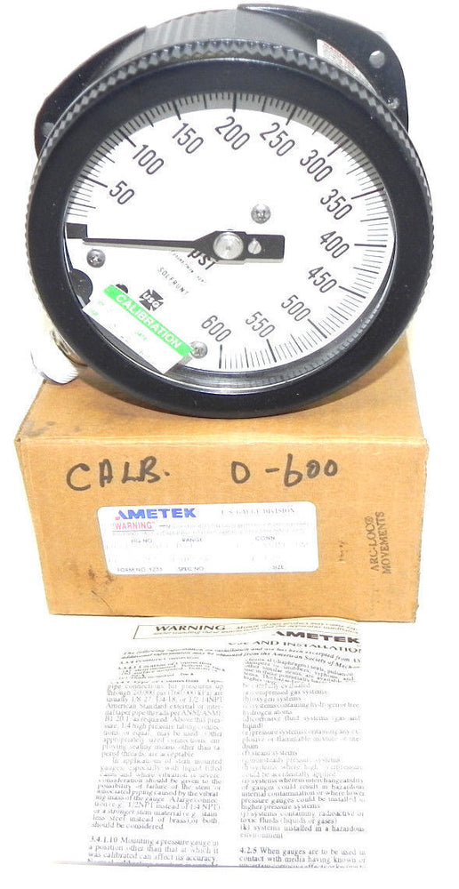 NIB AMETEK 1931 GAUGE RANGE: 600 PSI, CONN. 1/2 ANPT LM, SIZE: 4-1/2'' 150228