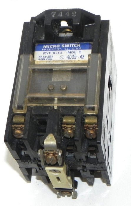 MICRO SWITCH RYFA30 MDL B RELAY MDLB, RYFA30, 600 VAC MAX. 10 AMP CONT