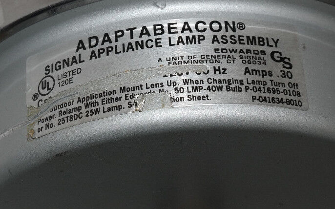EDWARDS ADAPTABEACON 120V 60HZ 30A SIGNAL APPLIANCE LAMP ASSEMBLY 50 LMP-40W
