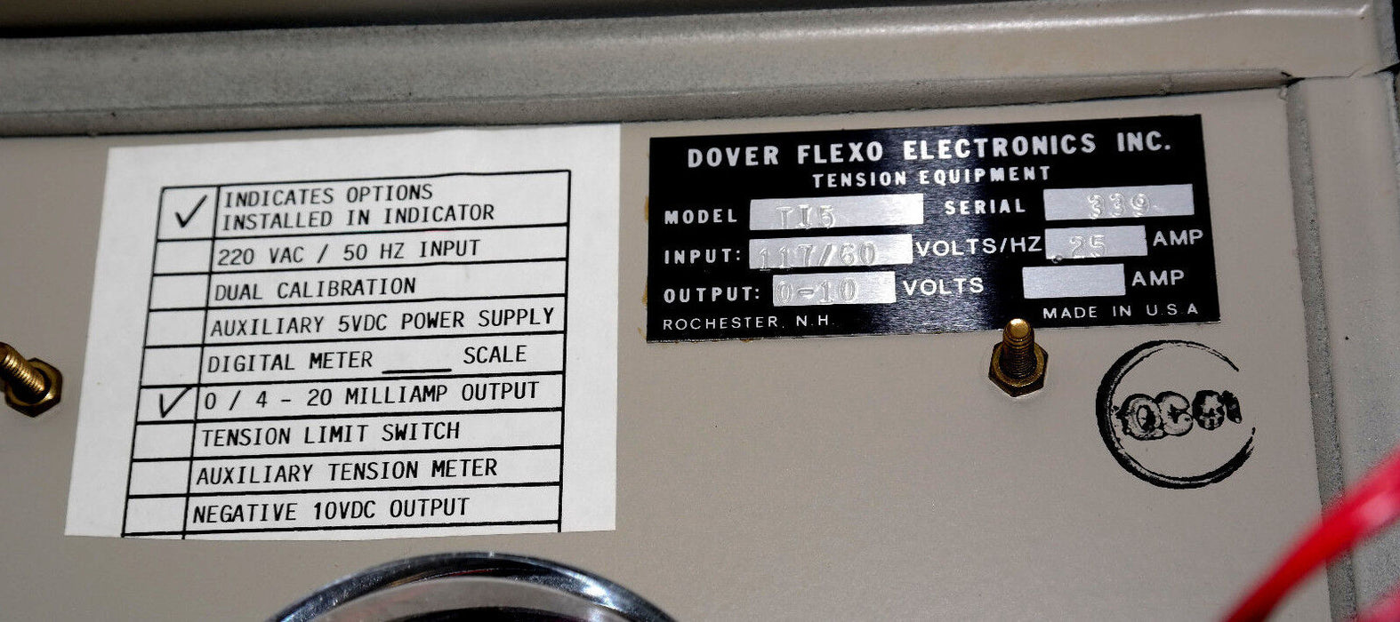 DOVER FLEXO ELECTRONICS TI5 TENSION INDICATOR EA1072C, PCD-1, TI5-C