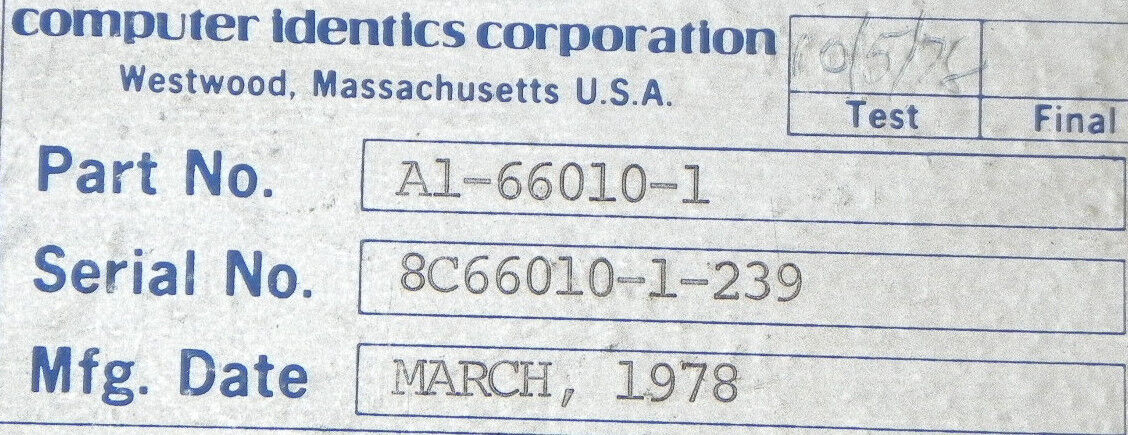 COMPUTER IDENTICS A1-66010-1 FIXED CODE PROCESSOR FCP-II