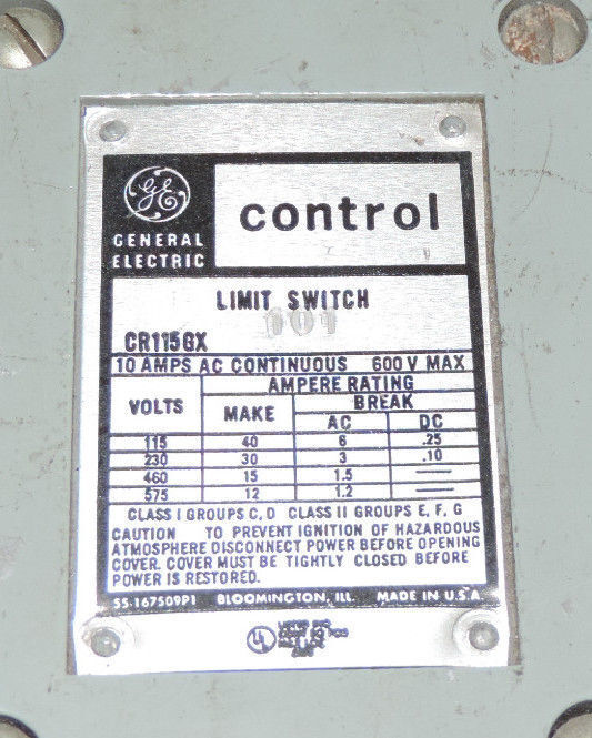 GENERAL ELECTRIC CR115GX101 LIMIT SWITCH 10AMP 600V MAX CR115-GX101