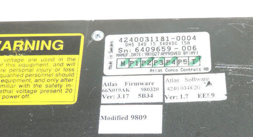 ATLAS COPCO 4240-0311-81 SERVO CONTROLLER QMS-340-15, 4240031181-0004, QMS34015