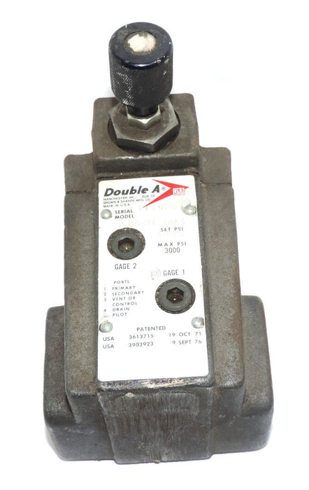 DOUBLE A B-06-HI-10A3 RELIEF FLUID VALVE B06HI10A3 MAX PSI 3000