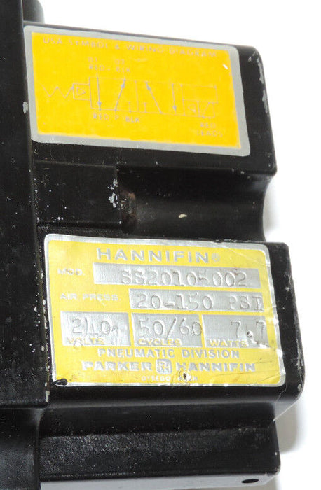 PARKER HANNIFIN SS20105002 VALVE 240 VOLTS, 50/60 CYCLES, 7.7 WATTS, 20-150 PSI