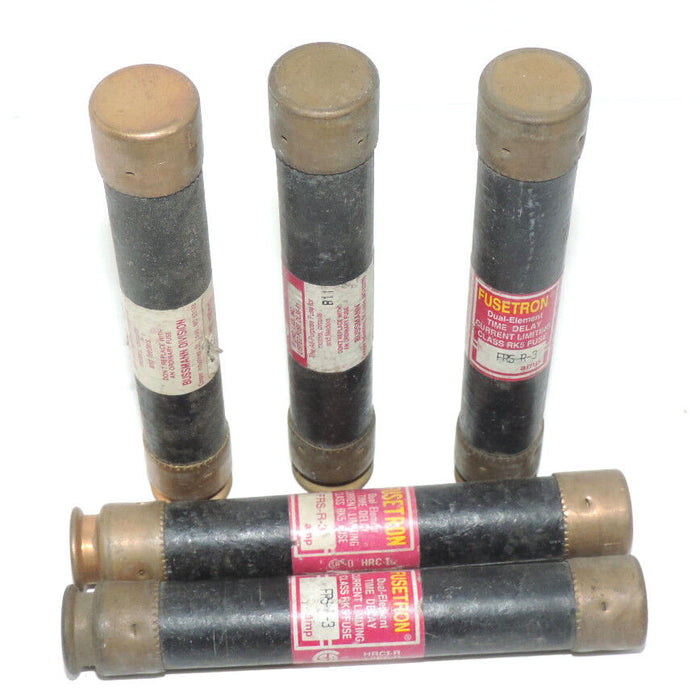 LOT OF 5 BUSSMANN FUSETRON FRS-R-3 DUAL-ELEMENT FUSES FRSR3