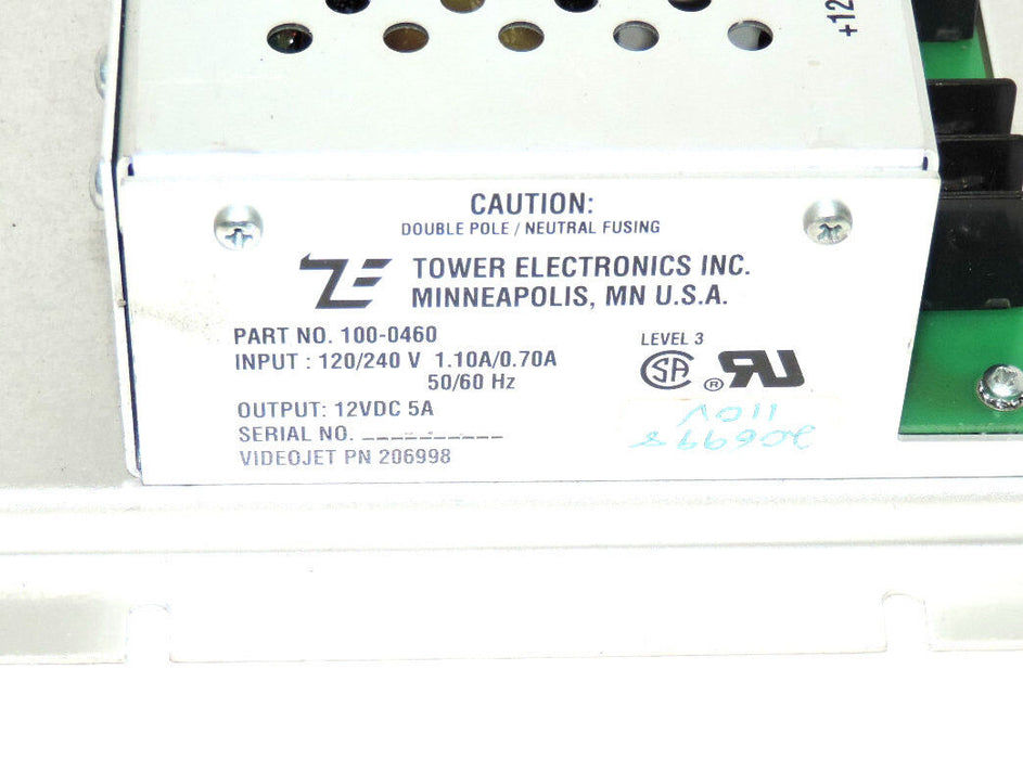 TOWER ELECTRONICS 100-0460 POWER SUPPLY 120/240V 1.10A/0.70A 50/60HZ