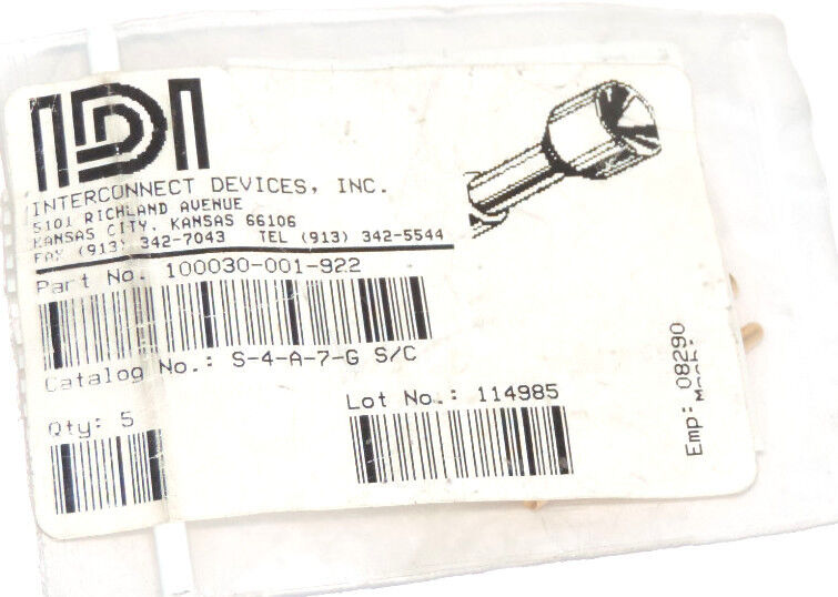 NEW IDI INTERCONNECT DEVICES 10030-001-922, S-4-A-7-G S/C CABLE CONNECTIONS