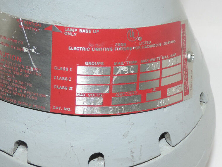 CROUSE HINDS EVA-201 LIGHT INCAND HAZ LOC CLASS1 GROUP-CD 200W/250V, EVA201