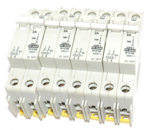 LOT OF 4 CBI HY-MAG, QZ-2(13)D, CURVE 2 CIRCUIT BREAKERS 2A, 480V~