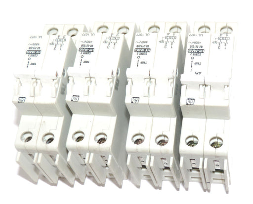 LOT OF 4 CBI HY-MAG, QZ-2(13)D, CURVE 2 CIRCUIT BREAKERS 2A, 480V~