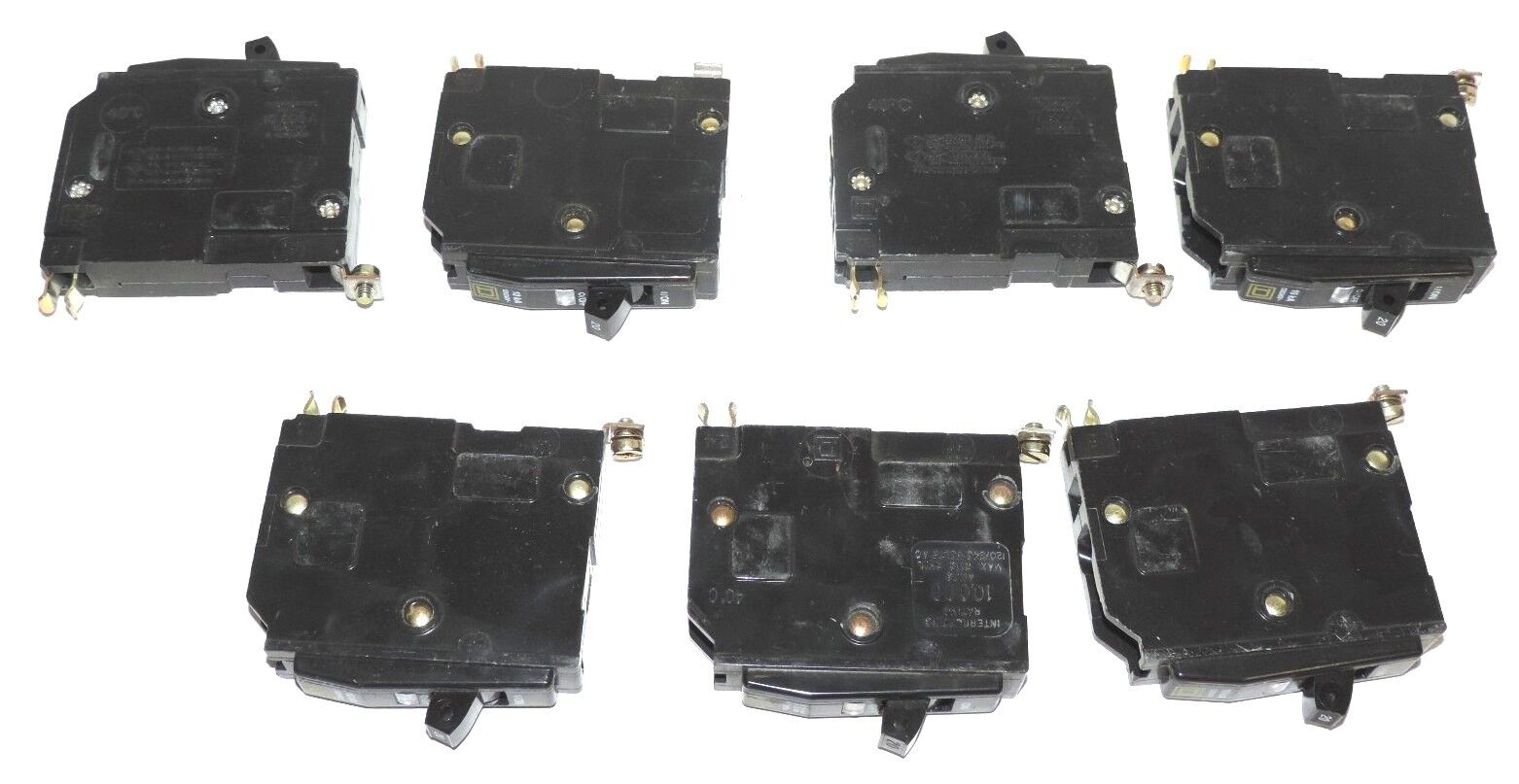 LOT OF 7 SQUARE D TIPO QOB, CIRCUIT BREAKERS, 20 AMP, 120/240 VAC