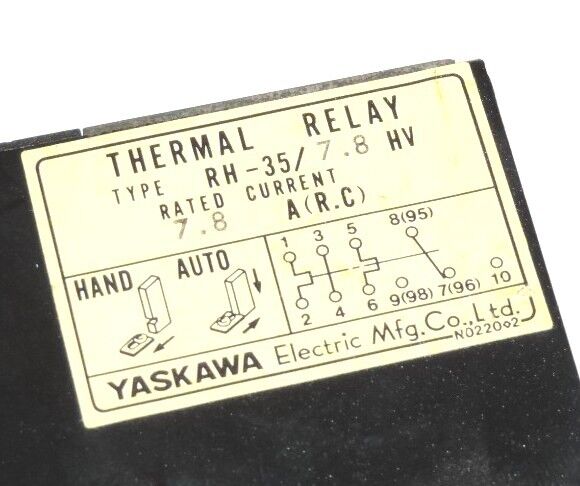 YASKAWA RH-35/7.8HV THERMAL RELAY, 7.8 A, RH-35