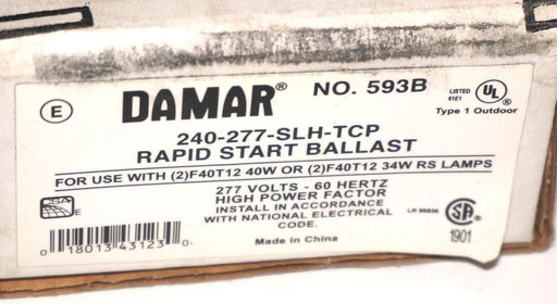 LOT OF 3 NEW DAMAR 240-277-SLH-TCP RAPID START BALLAST NO. 593B 240-277SLHTCP