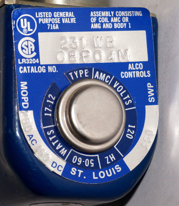 NEW ALCO AMC 231-WB-08P04M SOLENOID VALVE 120V 50/60HZ 17-12W
