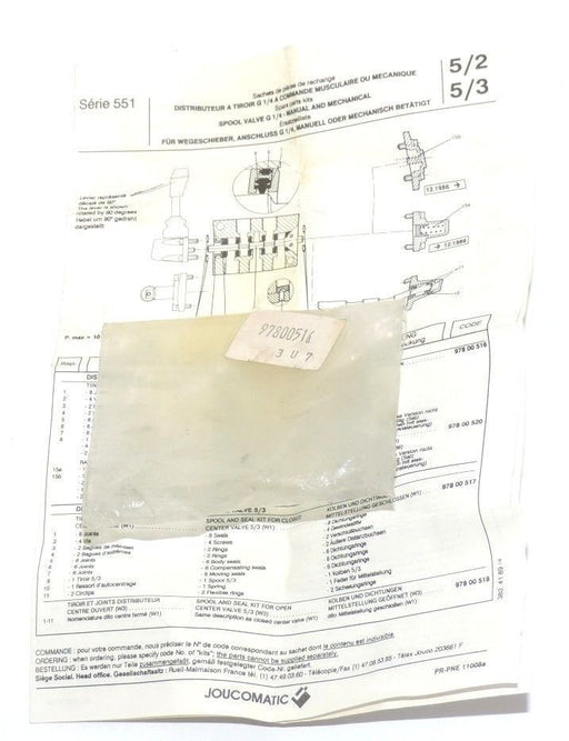 NEW JOUCOMATIC 97800516 SPOOL VALVE G 1/4 KIT MANUAL AND MECHANICAL