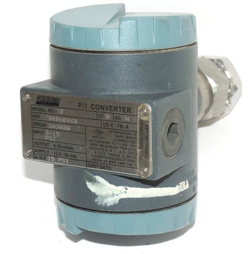 FOXBORO MODEL 892-2 P/I CONVERTER REF. 98060468 ORIGIN 2A9808 INPUT: 3-15 PSI