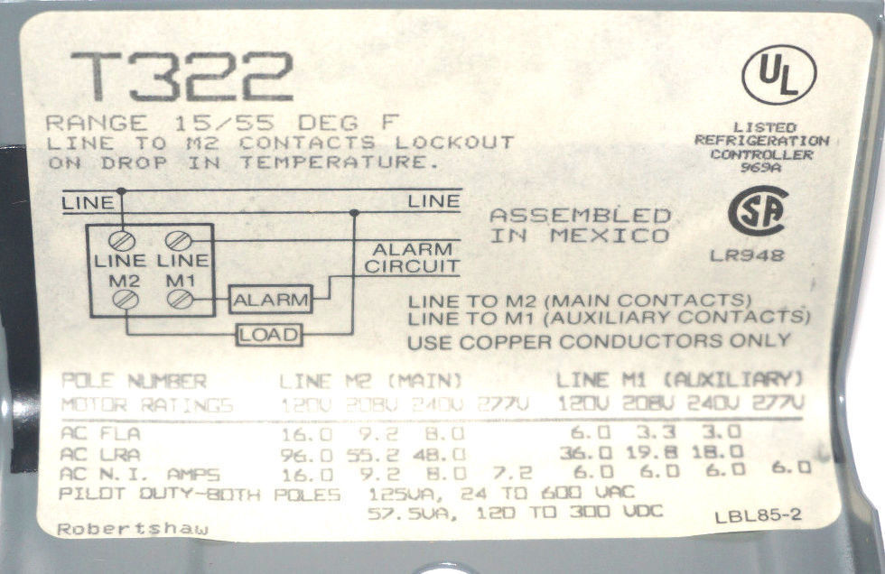 NIB ROBERTSHAW T322 TEMPERATURE CONTROLLER 5-55 DEG. F.